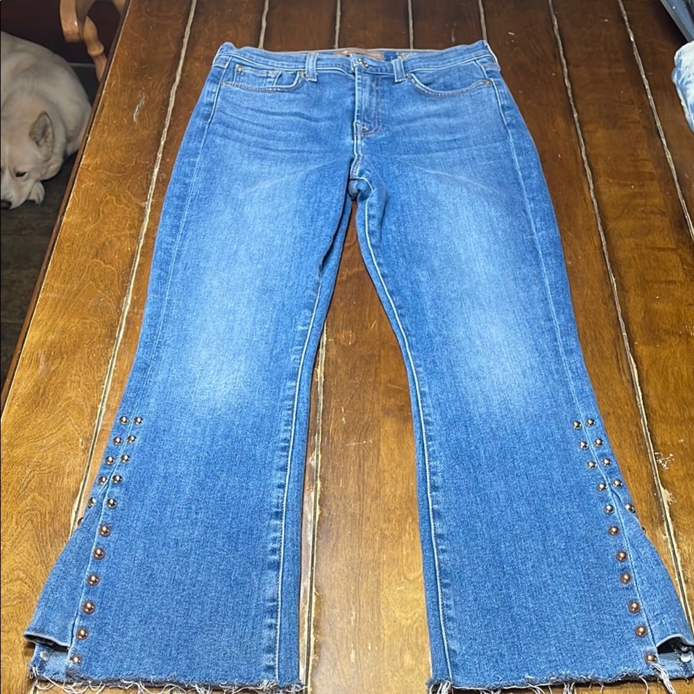 7 For All Mankind Luxe Vintage high waist slim kick Wide Leg Jeans w/fringe